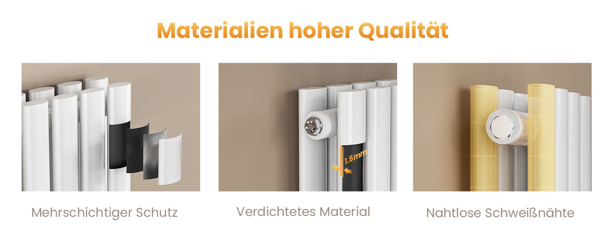 EMKE Design-Heizkörper 600 x 1180 mm Heizkörper Horizontaler Weiß Ovalheizkörper Seitenanschluss Doppellagig Heizung, 1828W ohne Heizstab