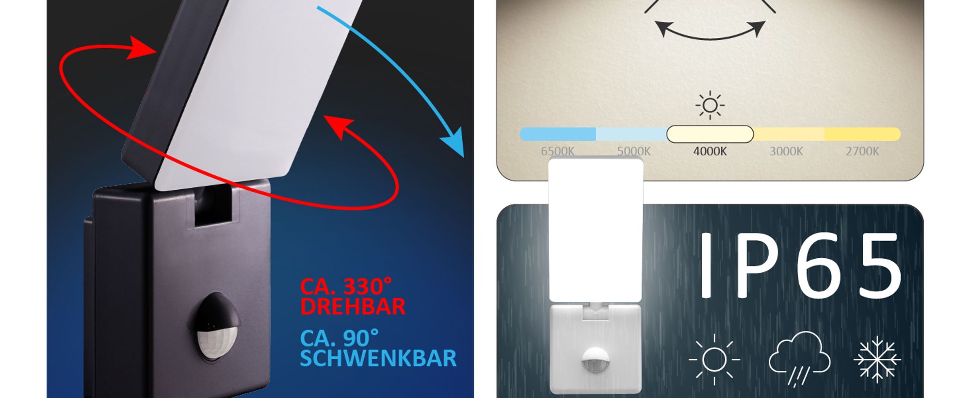 LED Aussenleuchten Bewegungsmelder schwenkbar | weiß IP65 15W neutralweiß 2000 Lumen |Wand-leuchte Wandlampe Flurleuchte Fluter AGATE
