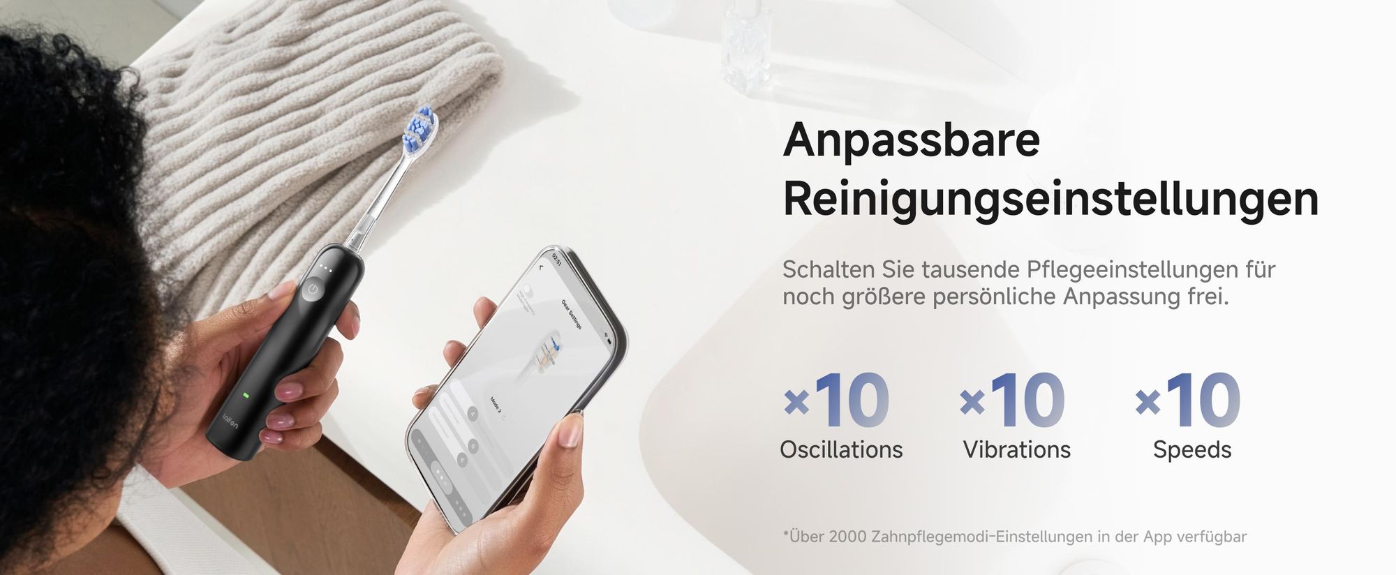 Laifen Wave Pro Elektrische Schallzahnbürste mit App, Drucksensor, 70 Tage Akku, kabelloses Laden und intelligenter Reinigungstechnologie-schwarz