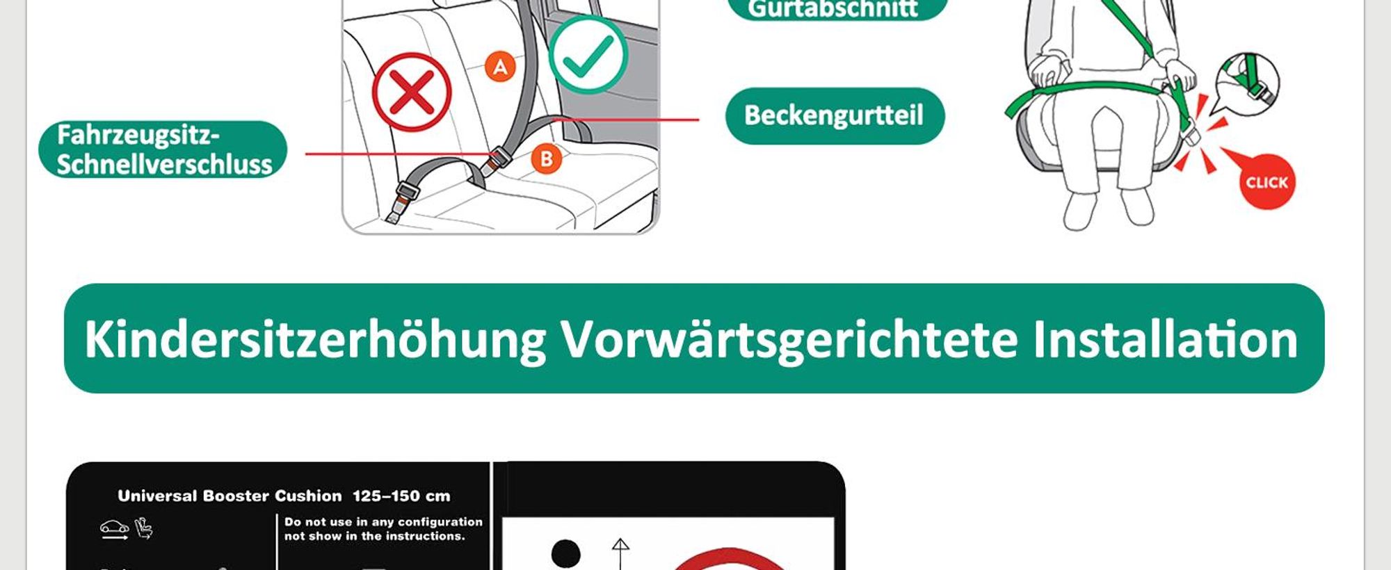 Bemesu Kinder-Autositzerhöhung,ECE R 129 Dreipunkt-Sicherheitsgurt,Booster-Pad,Leicht zu tragen，125–150 cm,6–10 Jahre,Schwarz