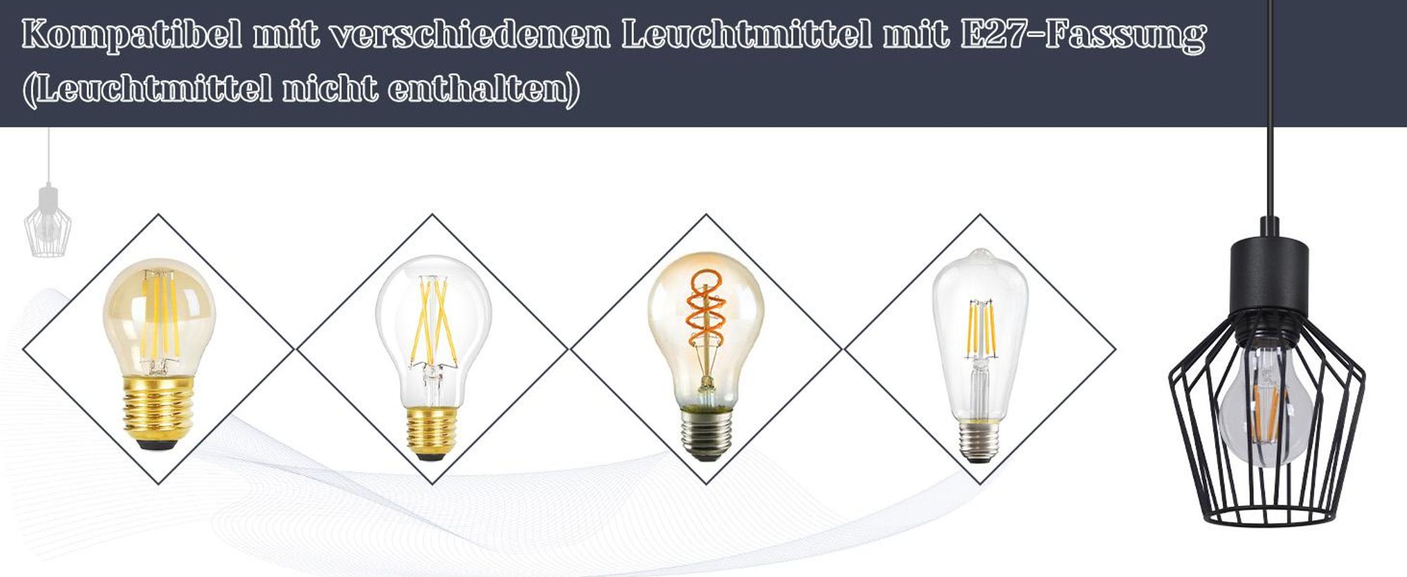 ZMH Pendelleuchte Schwarz 1 Flammig Esstisch Hängeleuchte - Pendellampe E27 Metall Lampenschirm Hängelampe Industrie Wohnzimmerlampe für Küche Schlafzimmer Cafe