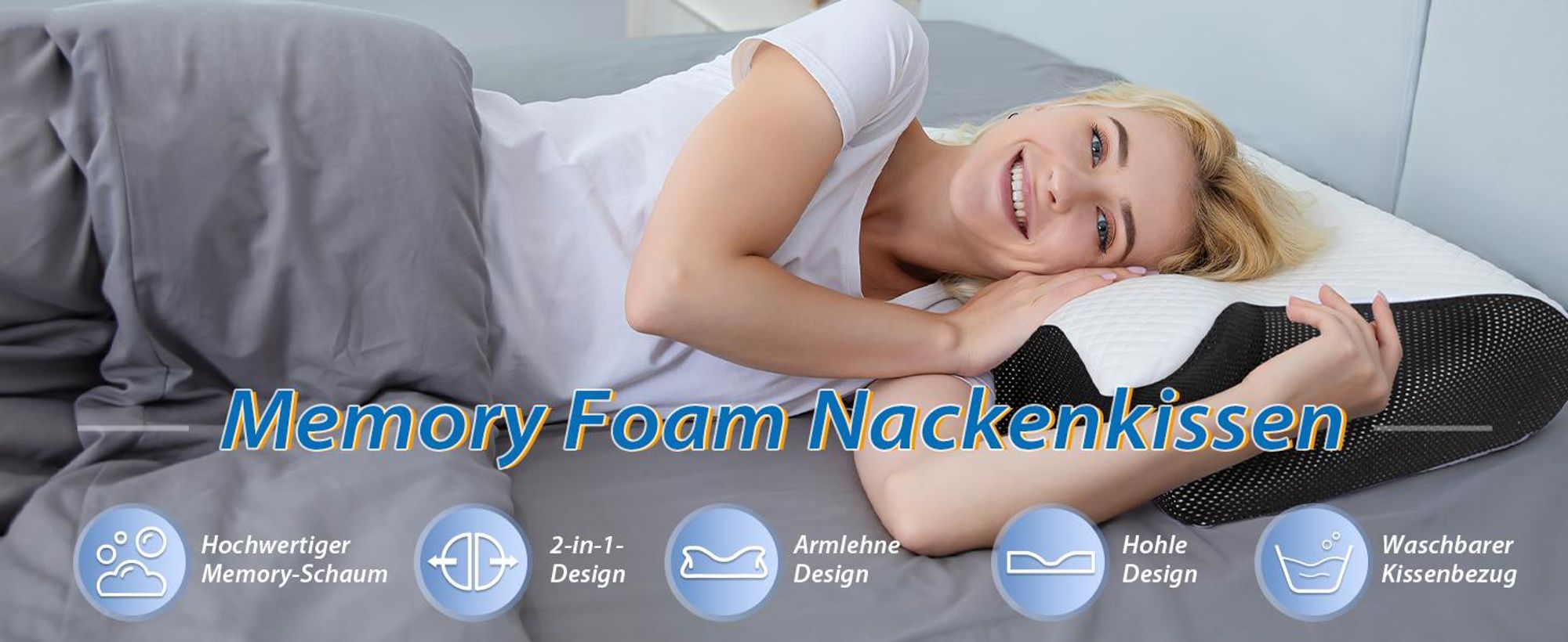 Nackenkissen, Kopfkissen, Memory Foam Kissen, Schlafkissen, Ergonomisches Orthopädisches Kissen, Seitenschläfer, Nackenschmerzen lindern