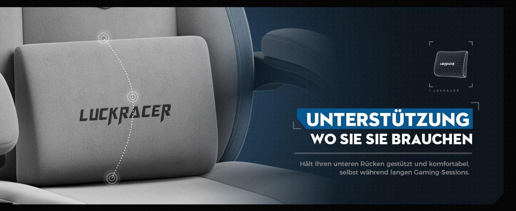 LUCKRACER Gaming Stuhl, Bürostuhl mit verbundenen Armlehnen, Memory-Schaum-Kissen, 90–155° Neigungswinkel und Fußstütze, strapazierfähigem Funktionsg