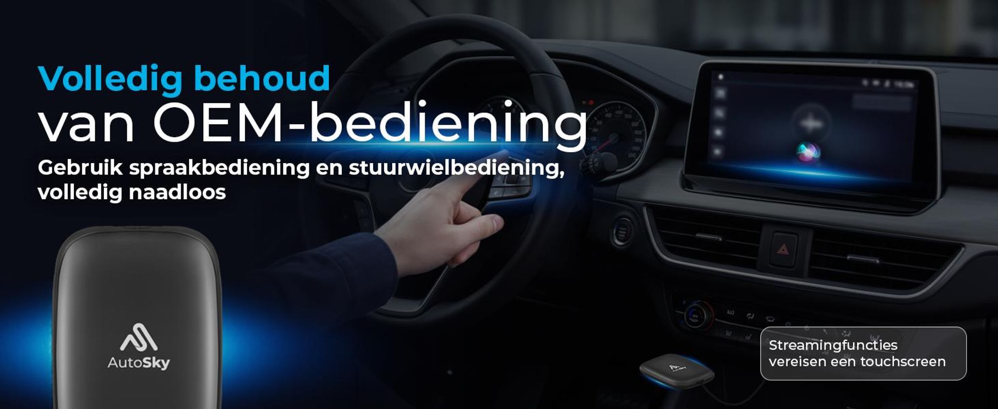 AutoSky AI Box Lite – Draadloze CarPlay & Android Auto met Netflix en YouTube, Plug & Play voor iPhone en Android