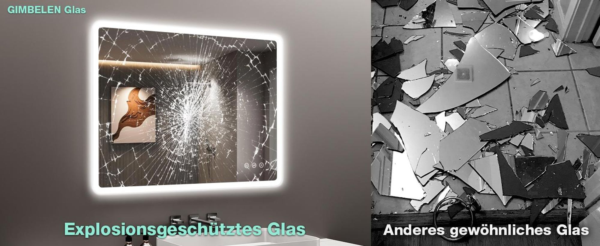 GIMBELEN Badezimmerspiegel Led Badspiegel 80x60 cm, Rechteckig, Touch-Schalter, Dimmbar, 3 Lichtfarbe Einstellbare Spiegel Bad mit Beleuchtung, Vertik