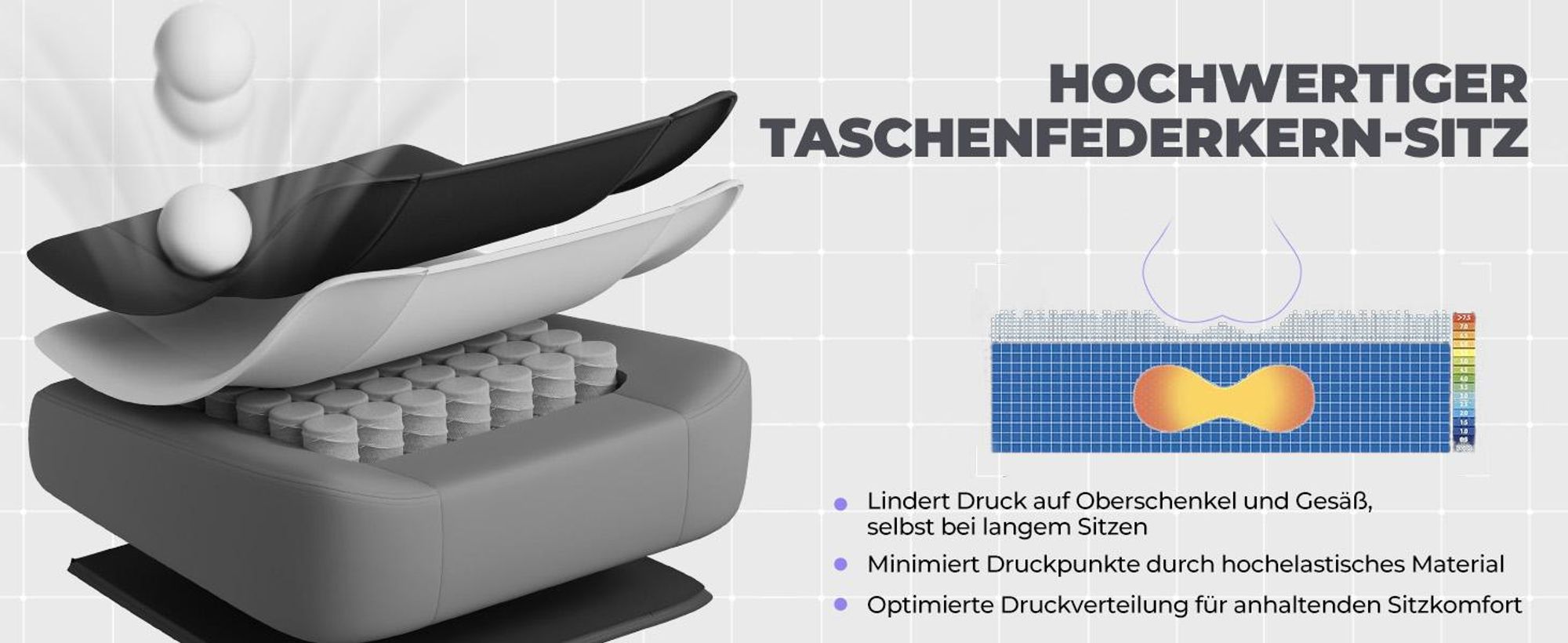 GTPLAYER Gaming Stuhl Ergonomischer Gaming Sessel Schreibtischstuhl Bürostuhl mit Kunstleder Federsitzkissen, Verbindungsarmlehnen, mit Fußstütze
