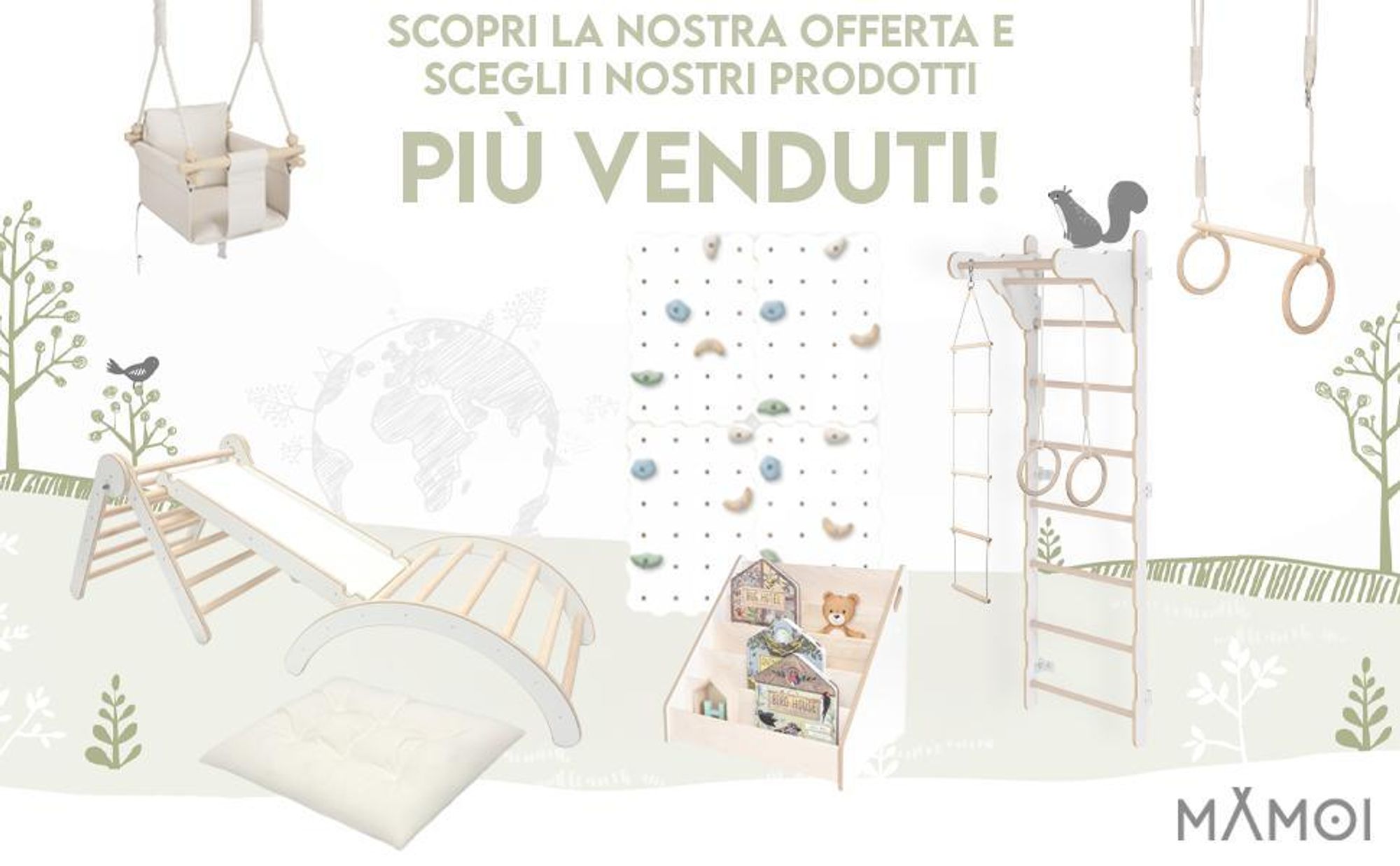 MAMOI® struttura per arrampicata triangolo interno 4 in 1 SET. Arco di arrampicata Montessori con tappetini, parco giochi indoor 1-3 anni e scivolo per bambini.