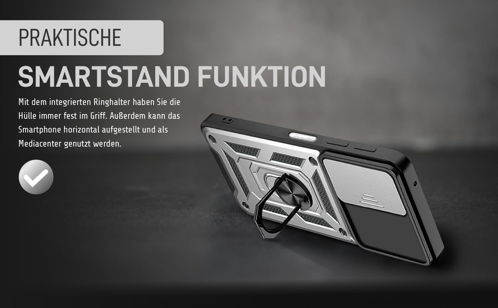Silbernes Survival Case für Xiaomi Redmi 15C mit Standfunktion