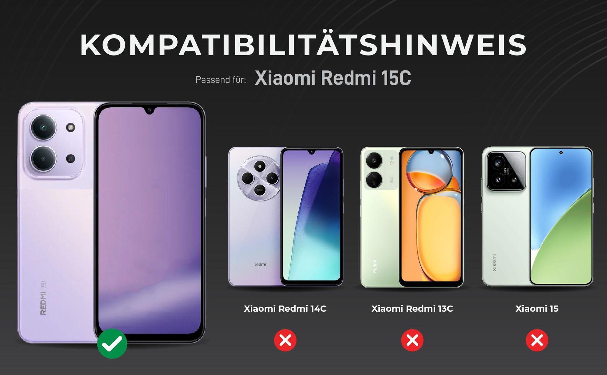 Kompatibilitätshinweise Kameraglas für Xiaomi Redmi 15C