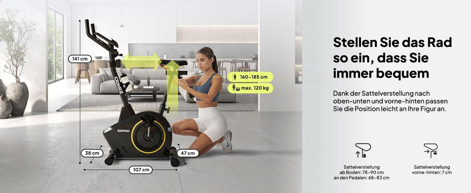 Zipro Heimtrainer Fahrrad Boost Gold – Magnetisches Fitnessbike bis 120kg Belastbar Leiser Hometrainer mit Pulsmessung, Flaschenhalter Handtuchhalter