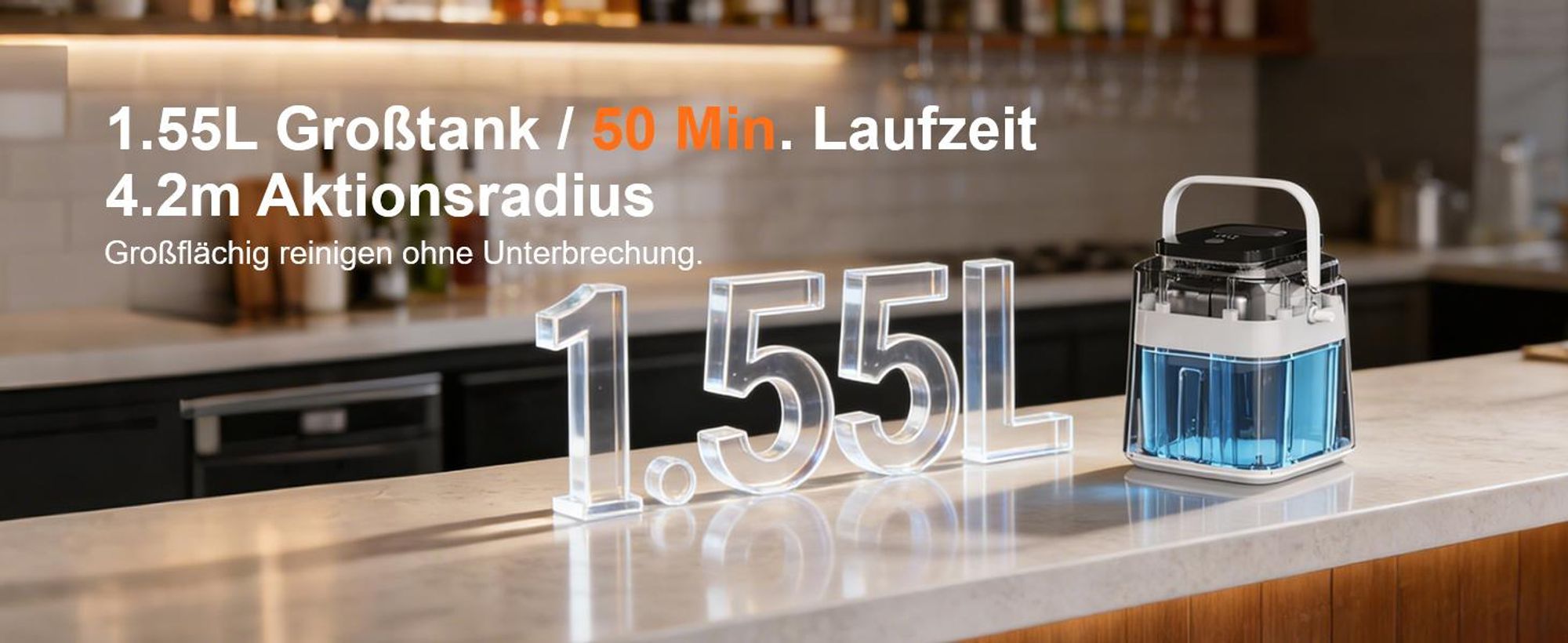 1500W Dampfreiniger mit 1,55L XL-Wassertank & 15s Aufheizung – Handdampfreiniger mit LED-Display & 4 Stufen – Tragbarer Hochdruck-Dampfreiniger 4 Bar