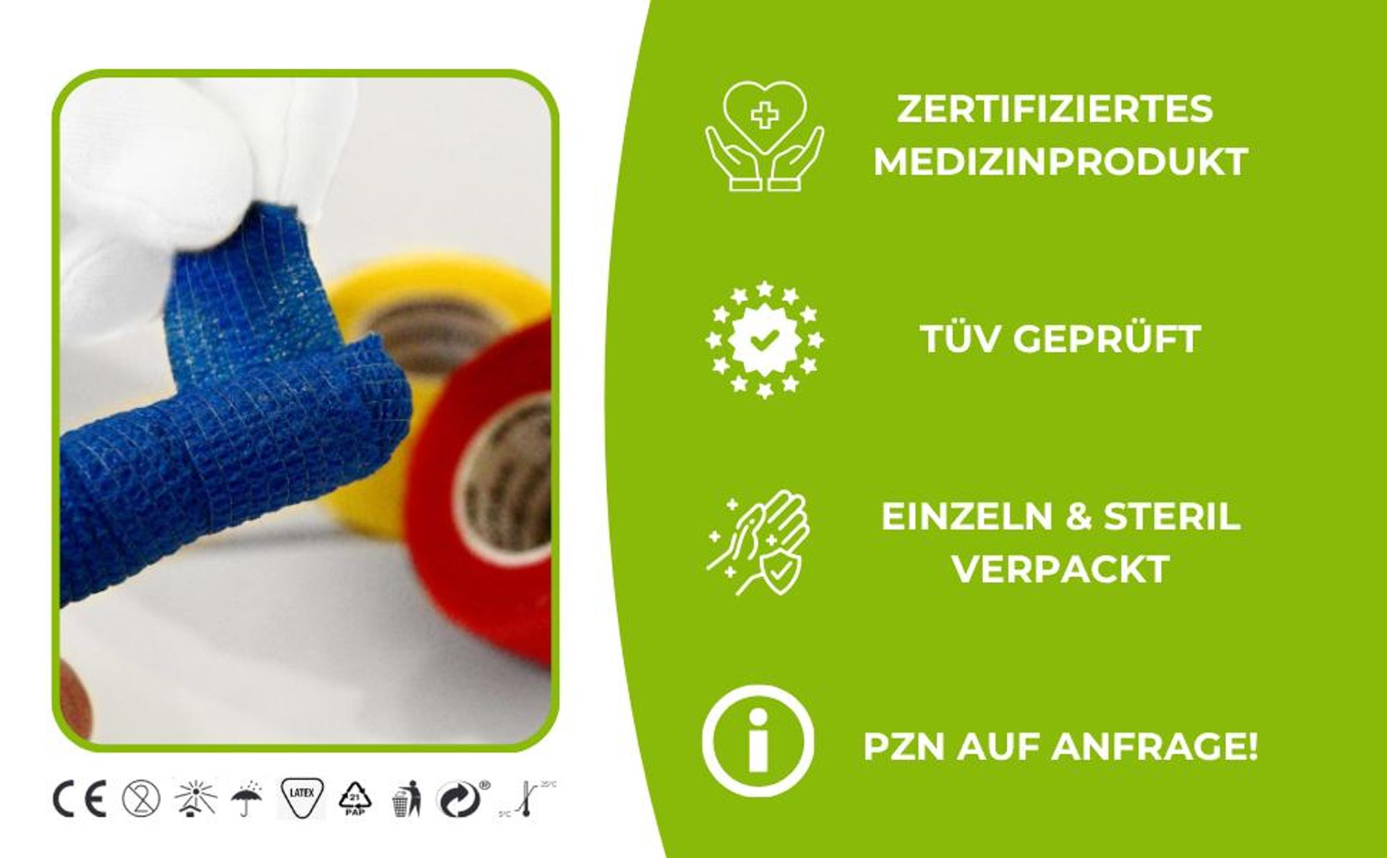 LisaCare Fingerpflaster - 2,5cm x 4,5m - Pflasterverband LATEXFREI - 7er Set Farbmix - Kohäsive Bandage