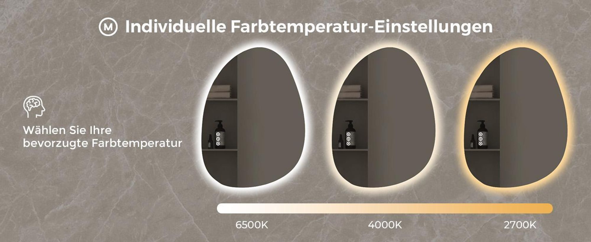 S'AFIELINA 60×45 cm Asymmetrischer Spiegel LED – Badspiegel mit Beleuchtung, Dimmfunktion, horizontal/vertikal montierbar, Antibeschlag,Bad & Flur