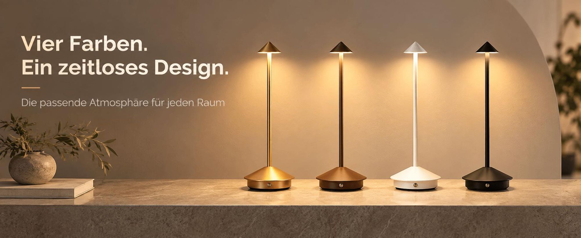 2er LED Nachttischlampe, Kabellose LED Tischleuchte, Dimmbare Tischlampe, Stufenloses Dimmen in drei Farben,Tragbare USB Aufladbar lampen, Braun