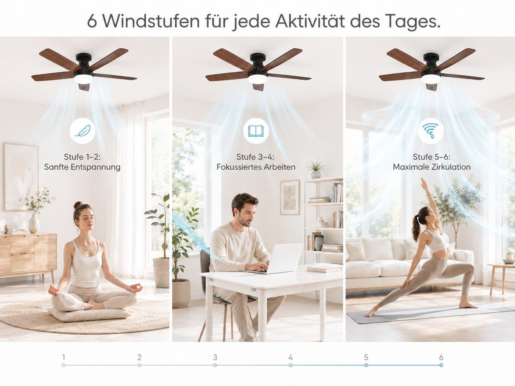 Deckenventilator mit Beleuchtung Schwarz Ø106cm H22cm 40W DC Motor 18W LED APP Fernbedienung Dimmbar 5 Wendbare Flügel für Schlafzimmer Wohnzimmer