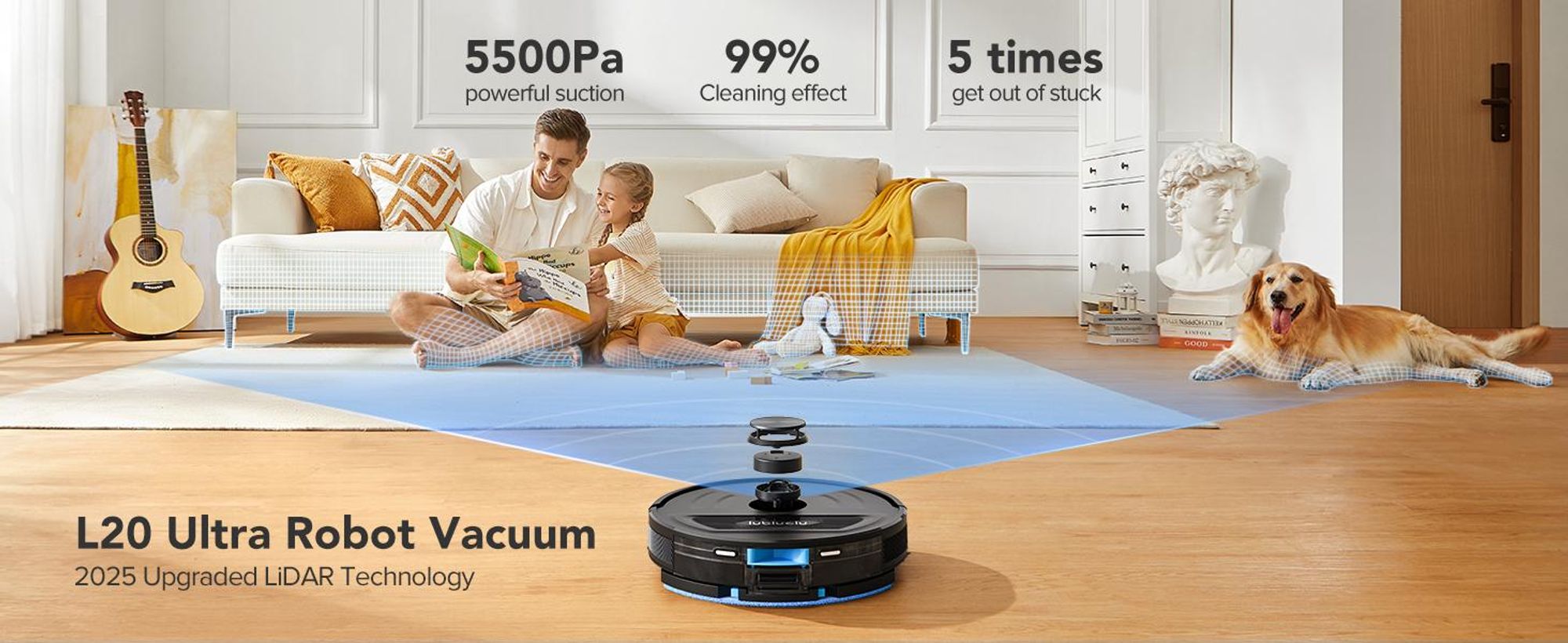 Lubluelu L20 Staubsauger Roboter, 5500Pa Saugkraft,3-in-1 Saugen & Wischen,LiDAR Navigation, 120 Min. Laufzeit,App-Steuerung, Tierhaare & Teppiche