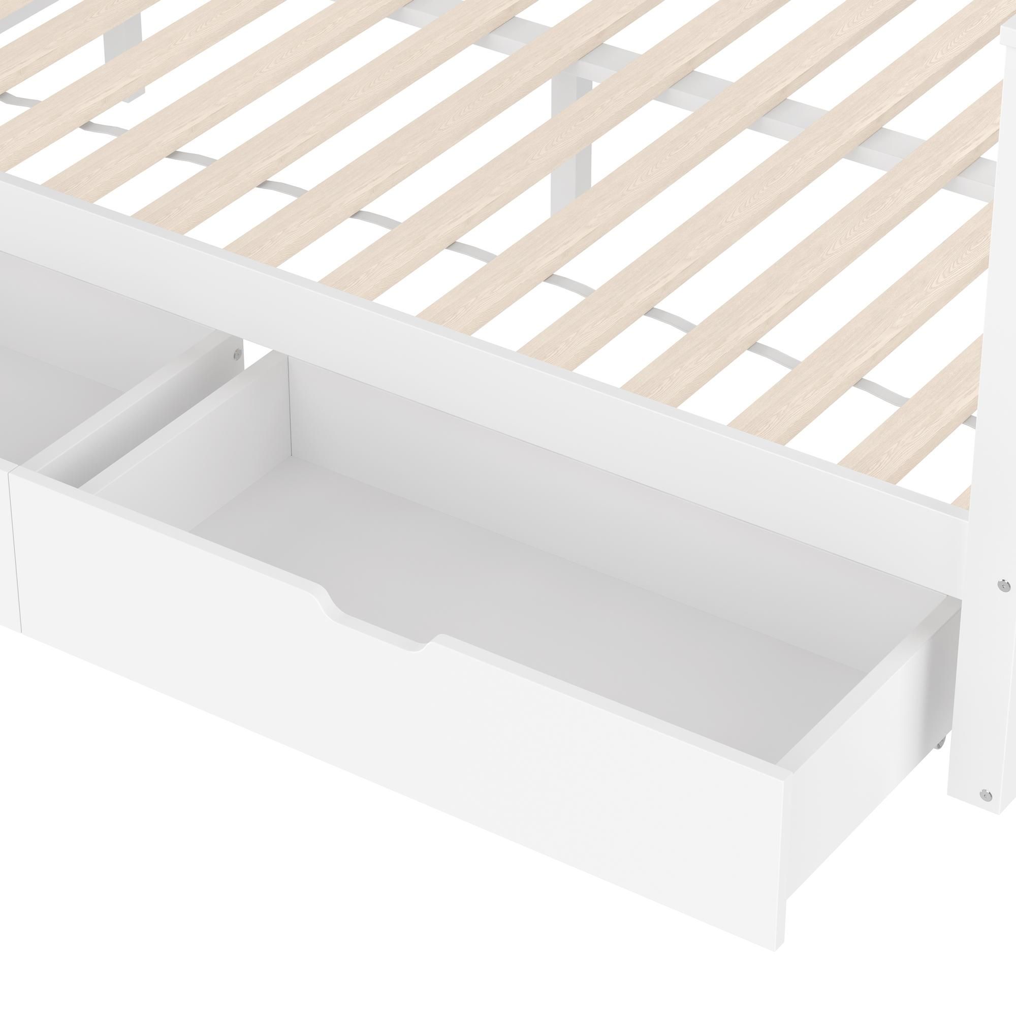 Merax Etagenbett 90x200/140x200cm mit Rausfallschutz und Stauraumtreppe, Kinderbett mit Rutsche, Hochbett mit 2 Schubladen, Massivholz Stockbett, Weiß