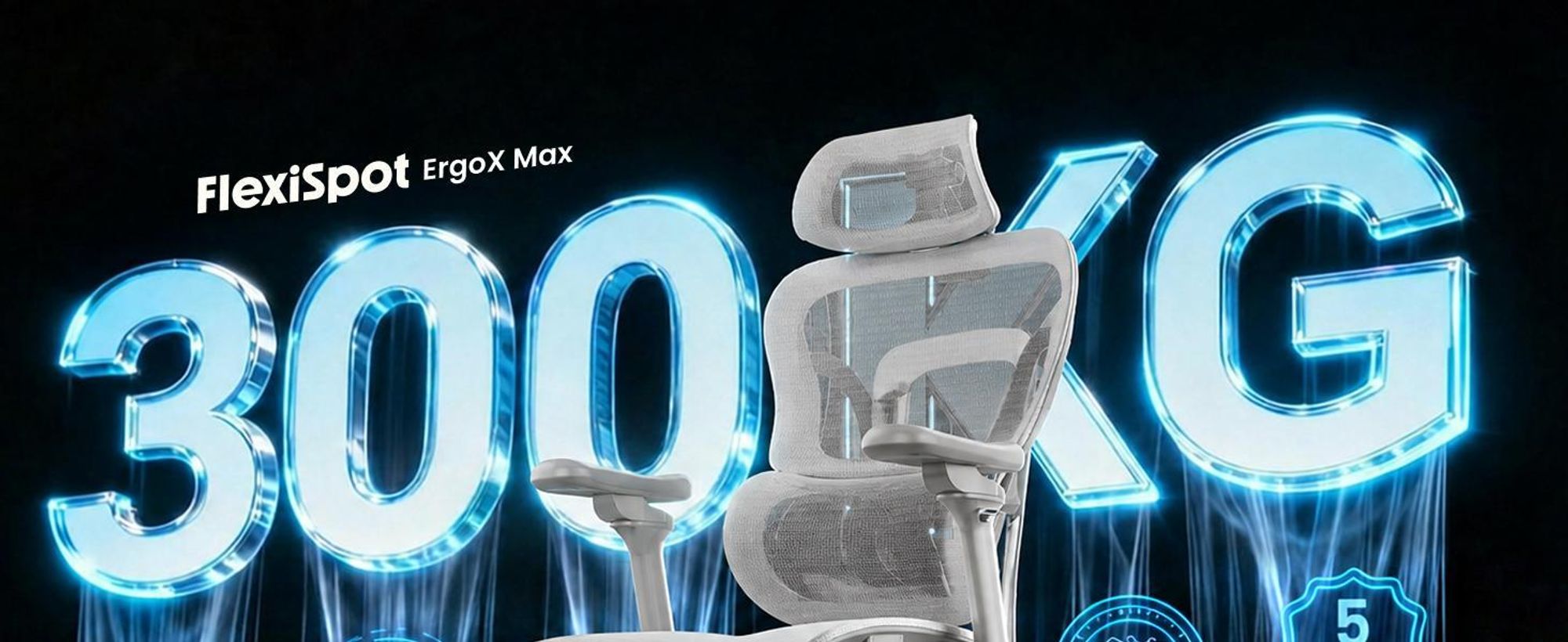 FLEXISPOT ErgoX Max Ergonomischer Bürostuhl bis 300 kg, mit 4D Kopfstütze & 5D Armlehnen, Einteiliger Rücken- & Lendenstütze, Gamingstuhl, Grau