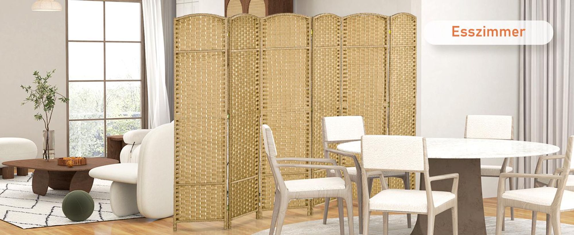 HOMCOM Paravent 6-teilig 240 x 170 cm Raumteiler Trennwand aus Kiefernholz Natur