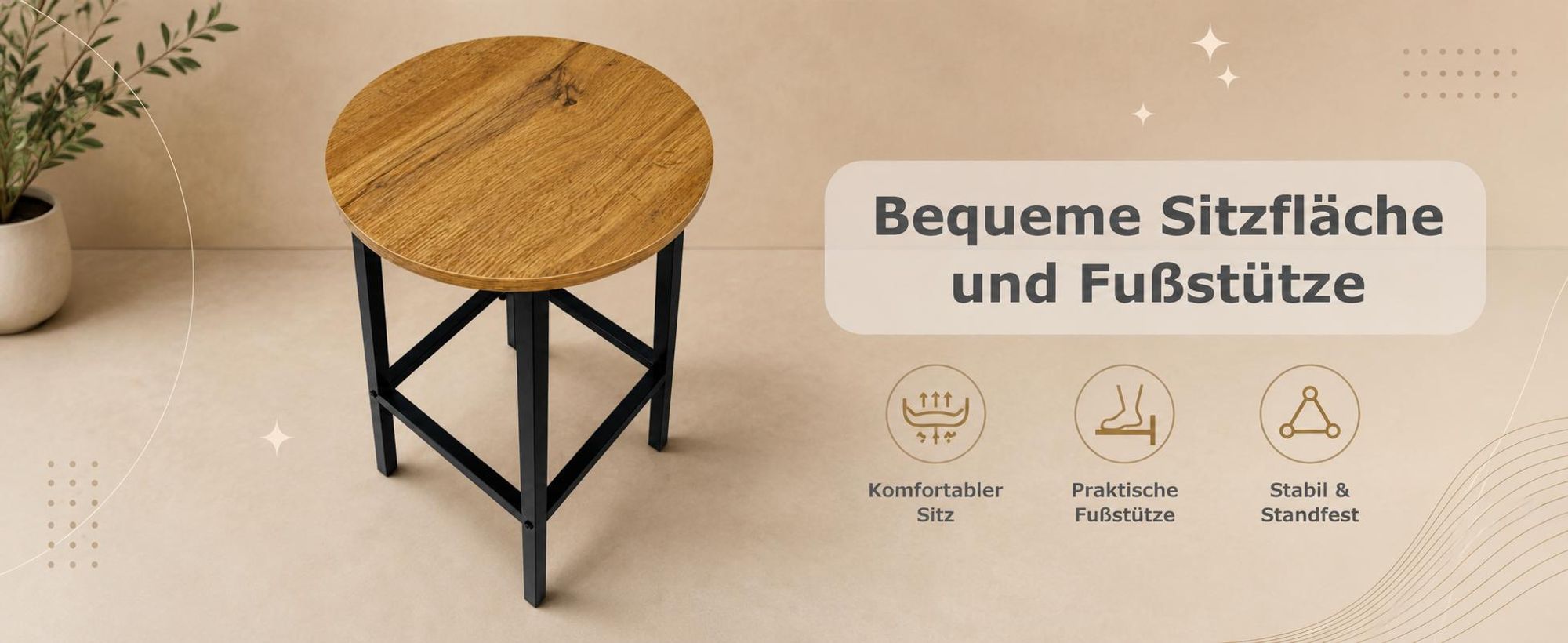 BEGRYF Barhocker 2er Set 65 cm Eichefarben, Sitz Ø30 cm, schwarzes Metallgestell, Küchenhocker Industrial