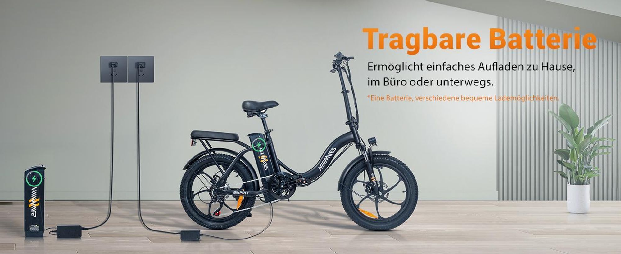 HillMiles E Bike, E-Bike Klapprad mit 36V 13Ah Akku bis zu 80-100km, 20 *3.0 Zoll, 7-Gang SHIMANO, 250W Motor & 25km/h MilePort 1