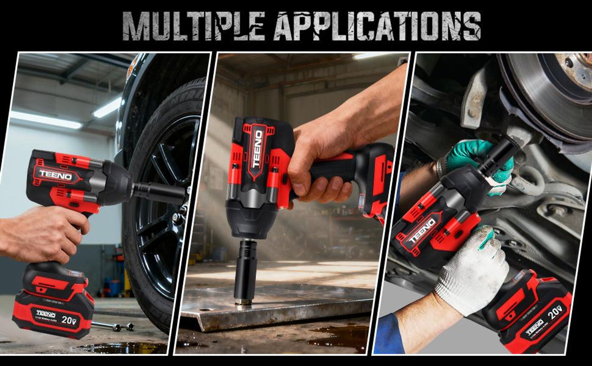 TEENO Clé à Choc Sans Fil 700 Nm 1/2", 20V Brushless avec 2 Batteries 4000mAh, 4 Douilles (17/19/20/21mm), Tête Pivotante 180° & 90°, Chargeur Rapide