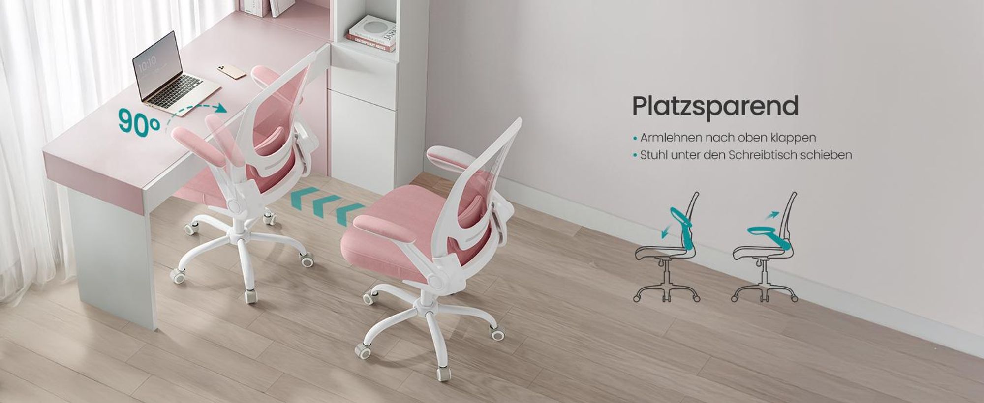 SONGMICS Schreibtischstuhl, atmungsaktive Netzbespannung, pastellrosa