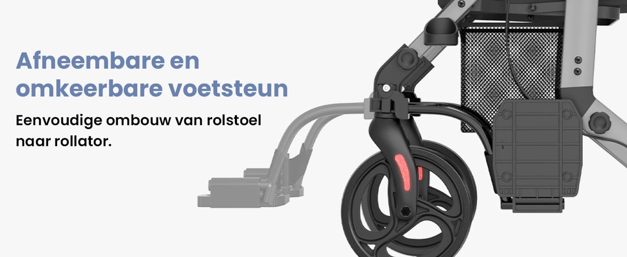 ELONEO 2-in-1 rolstoel/rolator, opvouwbaar en lichtgewicht met zitplaats, outdoor rolstoel/rolator, opvouwbaar, aluminium loophulpmiddel voor senioren - zilver