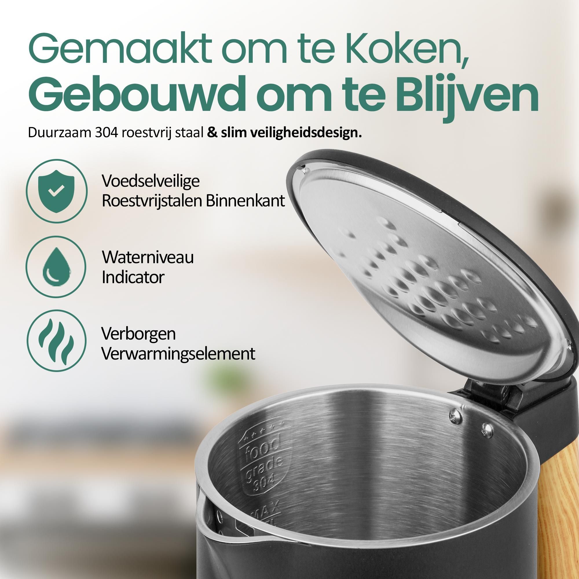 Emerio Retro Waterkoker WK-132230 – 1,7 Liter – 2200 W – Instelbare Temperatuur – Touchbediening – 360° Draaibaar – Warmhoudfunctie