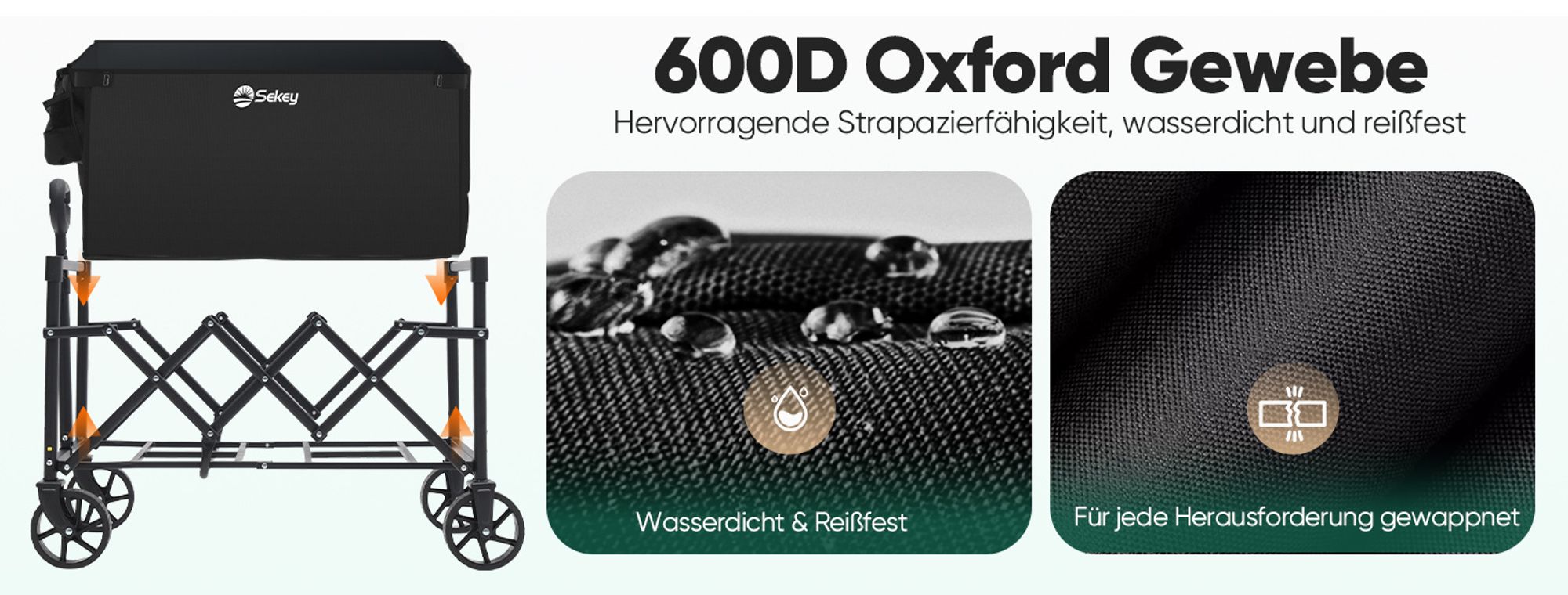 Sekey Bollerwagen, Faltbarer Handwagen 4 Räder, 80KG / 60L, Schwarz