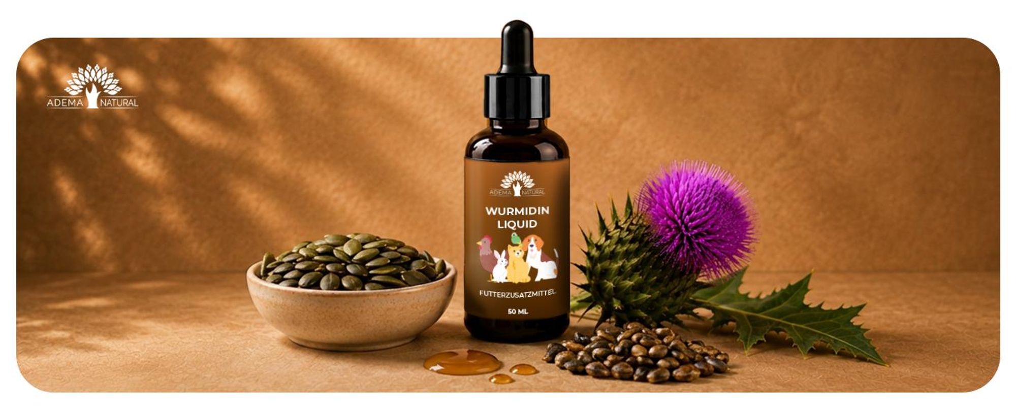 ADEMA NATURAL® WURMIDIN LIQUID - Wurmmittel - Wurmkur Tropfen/Flüssig für Tiere - Hunde, Katzen, Kaninchen, Schafe, Geflügel & Vögel