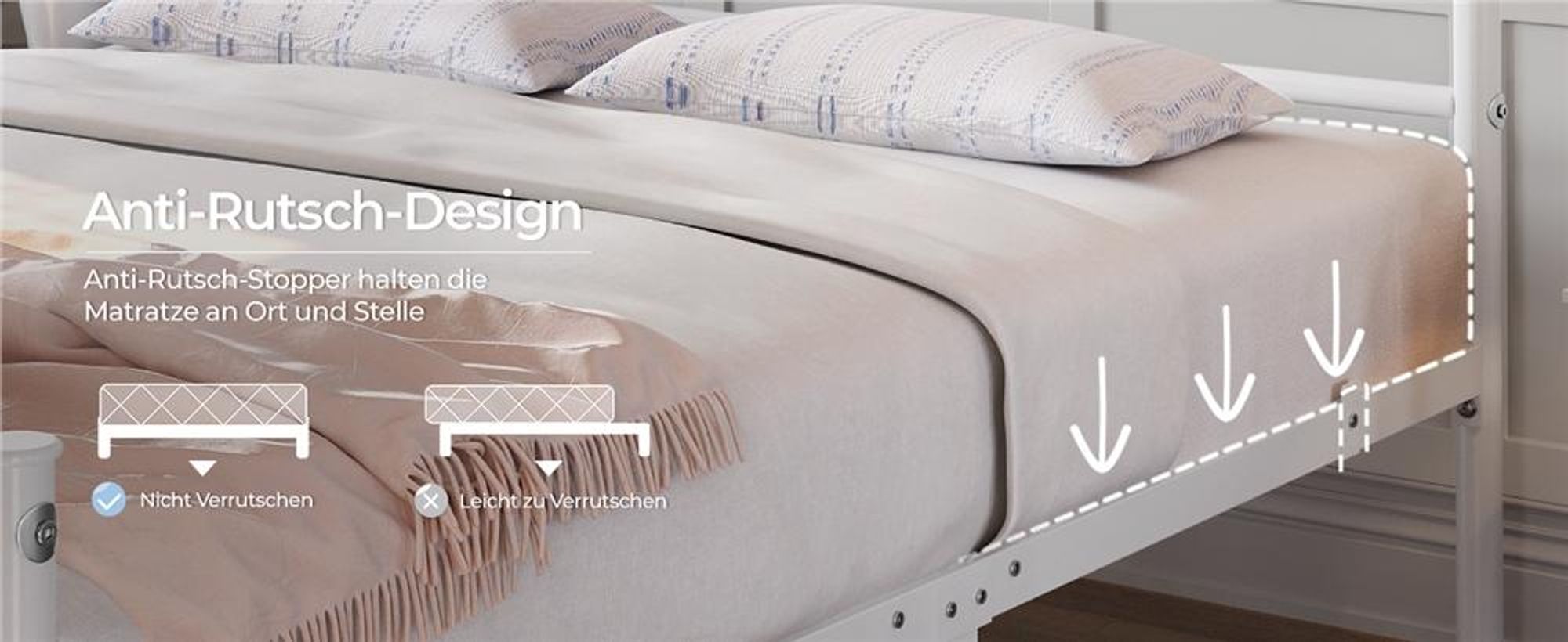 Yaheetech Metallbett Bettrahmen mit Kopfteil Bettgestell aus Metall Gästebett mit Lattenrost für Schlafzimmer Gästezimmer 140 x 200 cm Weiß