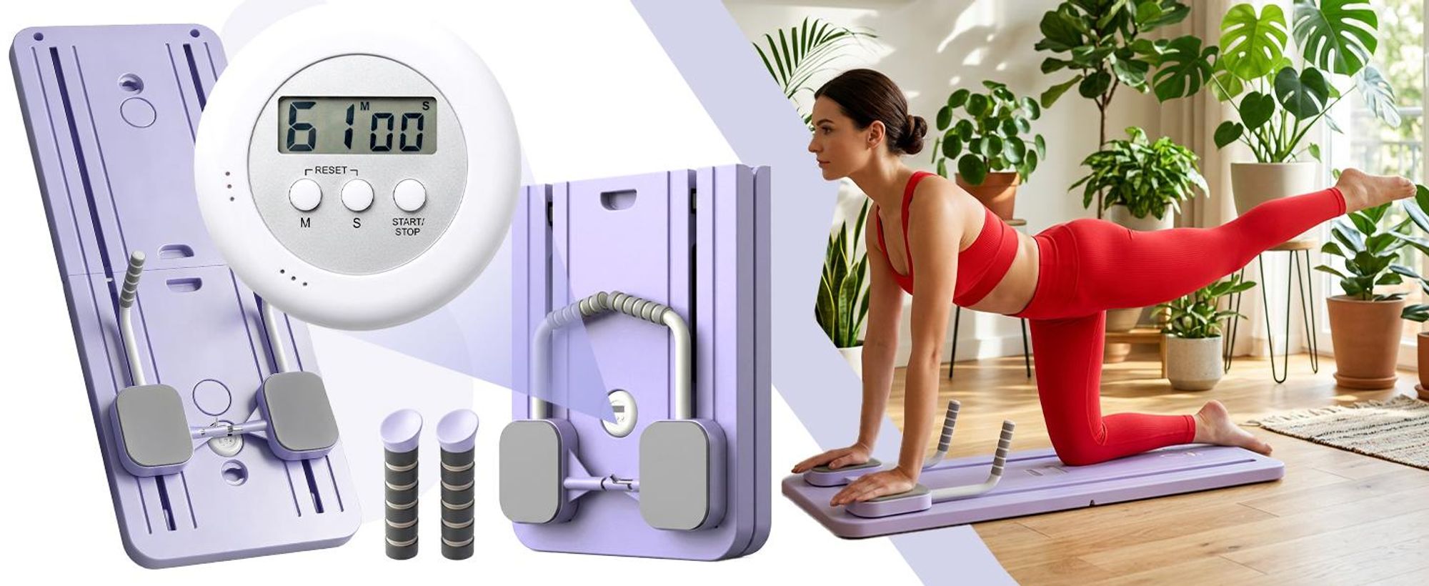 Pilates Reformer Board Set Pilates klappbar mit Timer Multifunktionales Bauchmuskelbrett Pilates Brett mit Liegestütz Aufsätzen für Zuhause Core Retoo