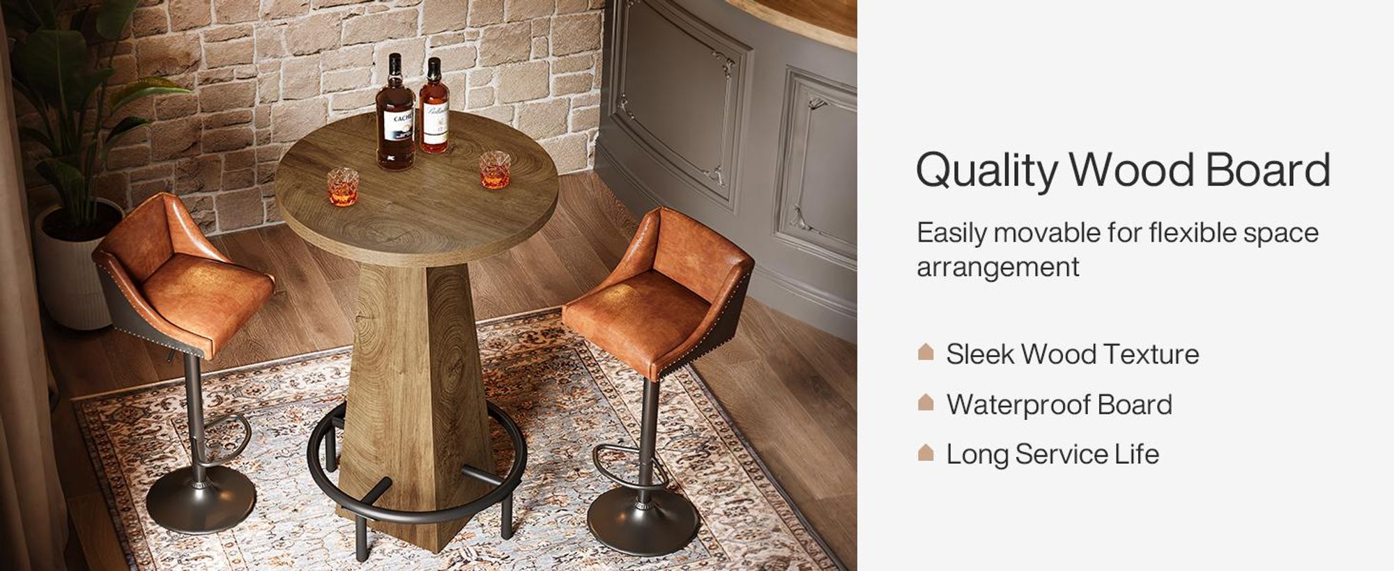 Bartisch, 95 cm hoher runder Stehtisch mit Metallfußstütze, Bistrotisch