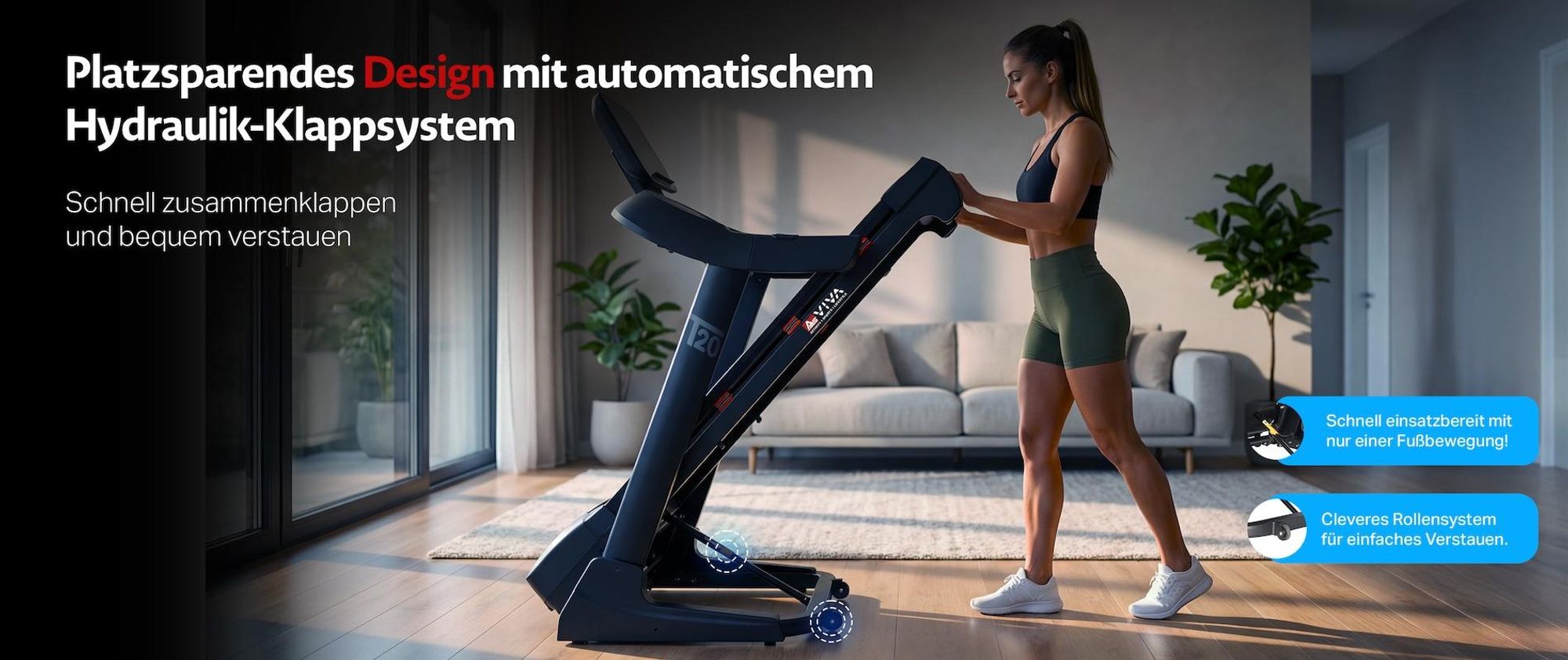 Laufband klappbar AsVIVA T20 Heimtrainer bis 18 km/h leise stabil mit großer Lauffläche App-kompatibel für Zuhause