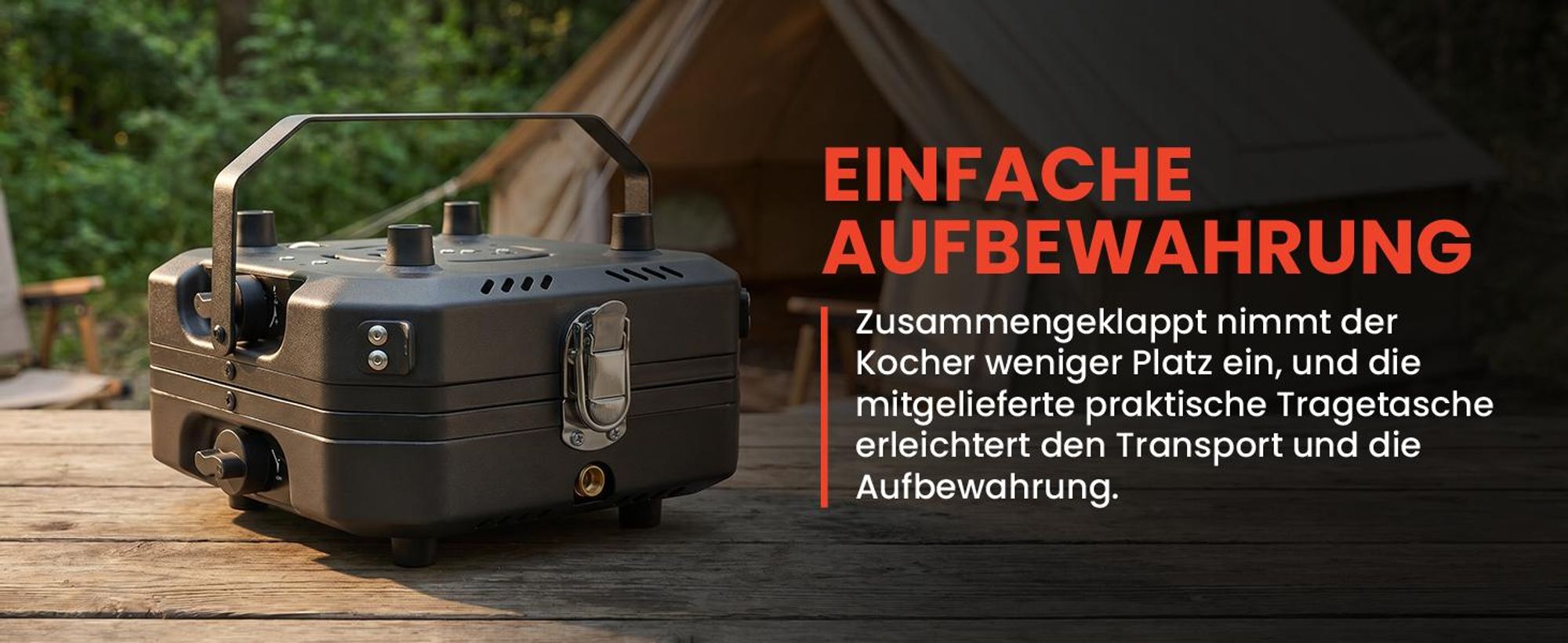 Schwarzer Gaskocher mit zwei Brenner zusammenklappbar tragbarer Campingkocher