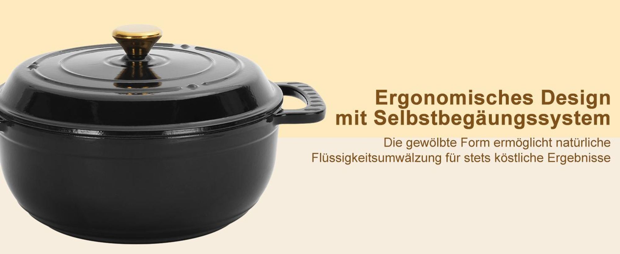 FCH Gusseisen Topf 26cm - 6QT-5.5L Emaille Bräter mit Deckel backofengeeignet - für Küche Backen Schmoren Braten (Schwarz)