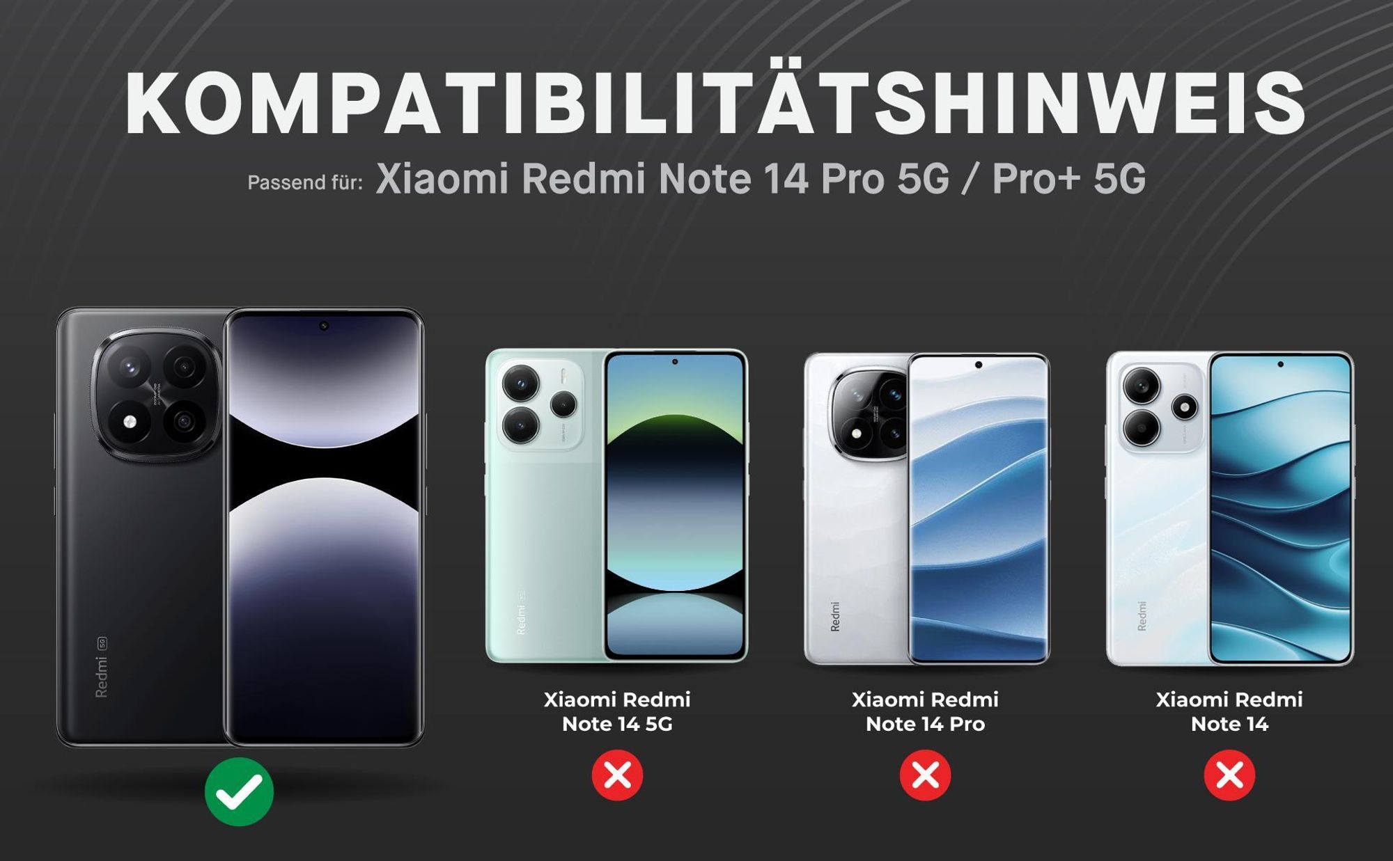 Kompatibilitätshinweise Displayglas für Xiaomi Redmi Note 14 Pro 5G / 14 Pro+ 5G
