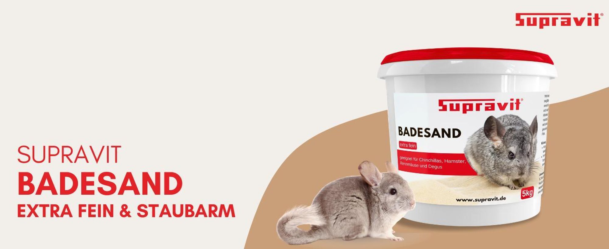 Badesandeimer und Chinchilla auf grafischem Hintergrund