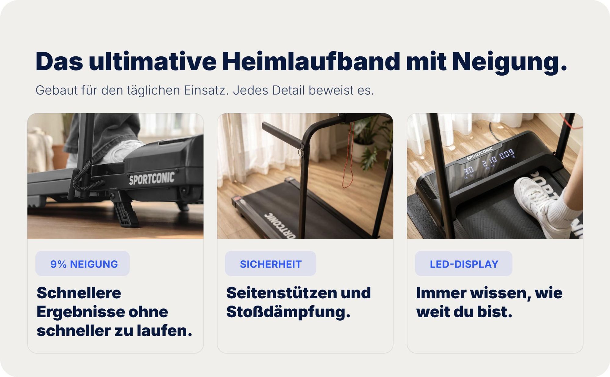 Sportconic Elektrisches Laufband 12 km/h, Klappbares Walking Pad Zuhause & Büro, 9 % Steigung, LED-Display, Tablet-Halter