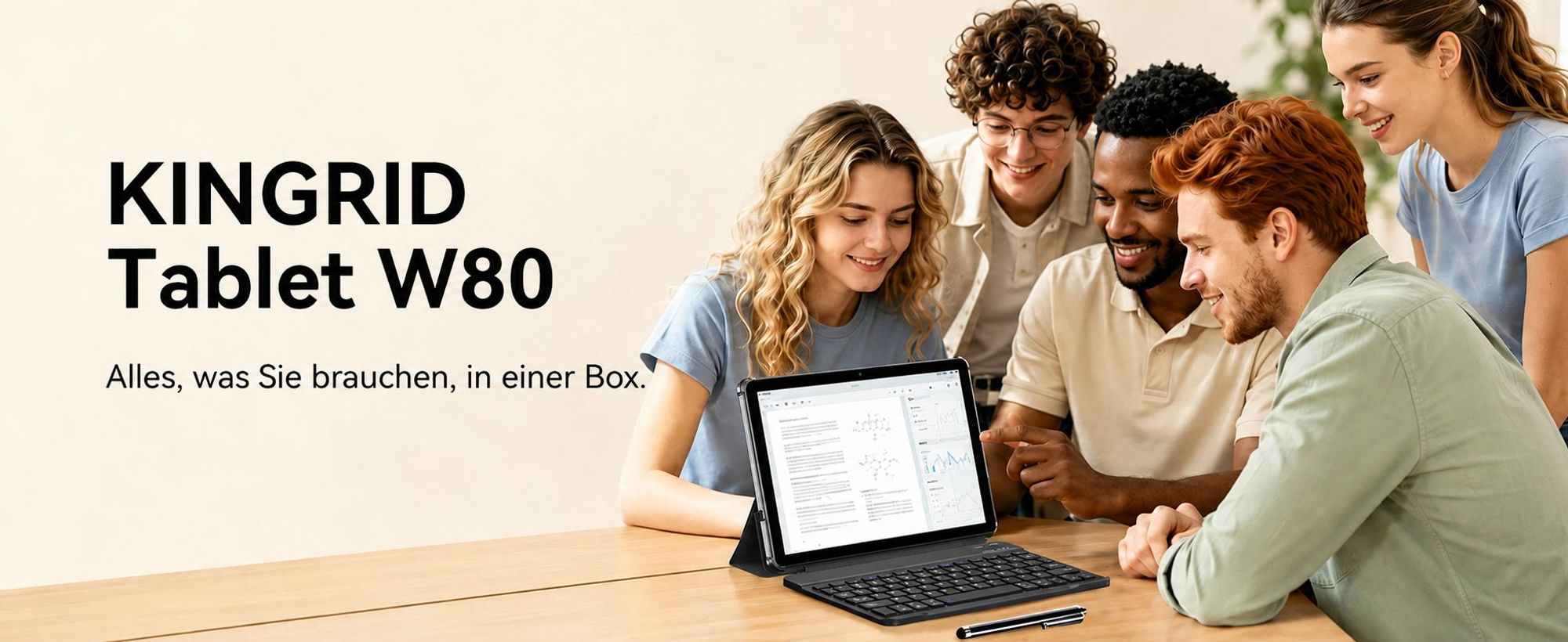 W80 10.1" 120Hz Tablet, 32+128GB/2TB, Android 16, 4G SIM+5G WIFI, Gemini AI 4.0, Widevine L1, 6000mAh, OTG, mit Tastatur/Maus/Stift/Schutzhülle Set