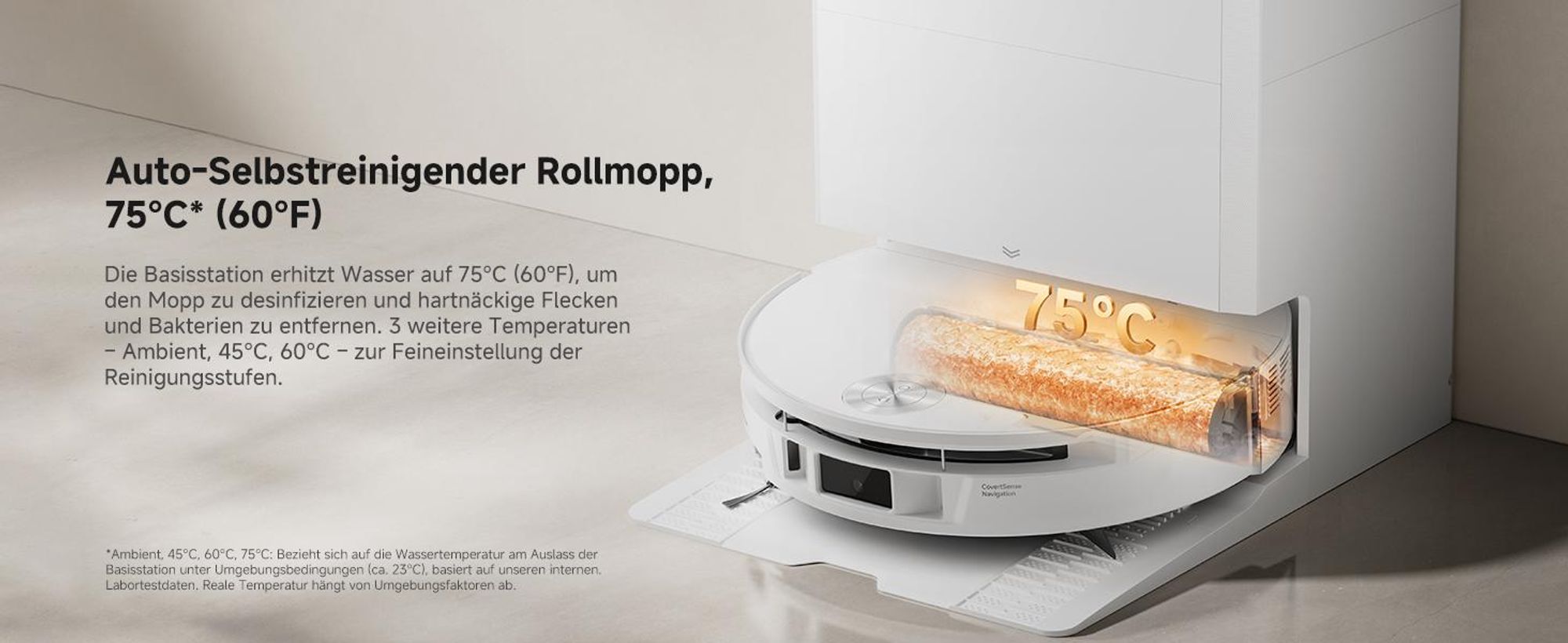 MOVA S70 Roller Lite Saugroboter mit Wischfunktion, 240000Pa, 17N HydroForce-Rollmopp, 75°C Moppwäsche, 90mm