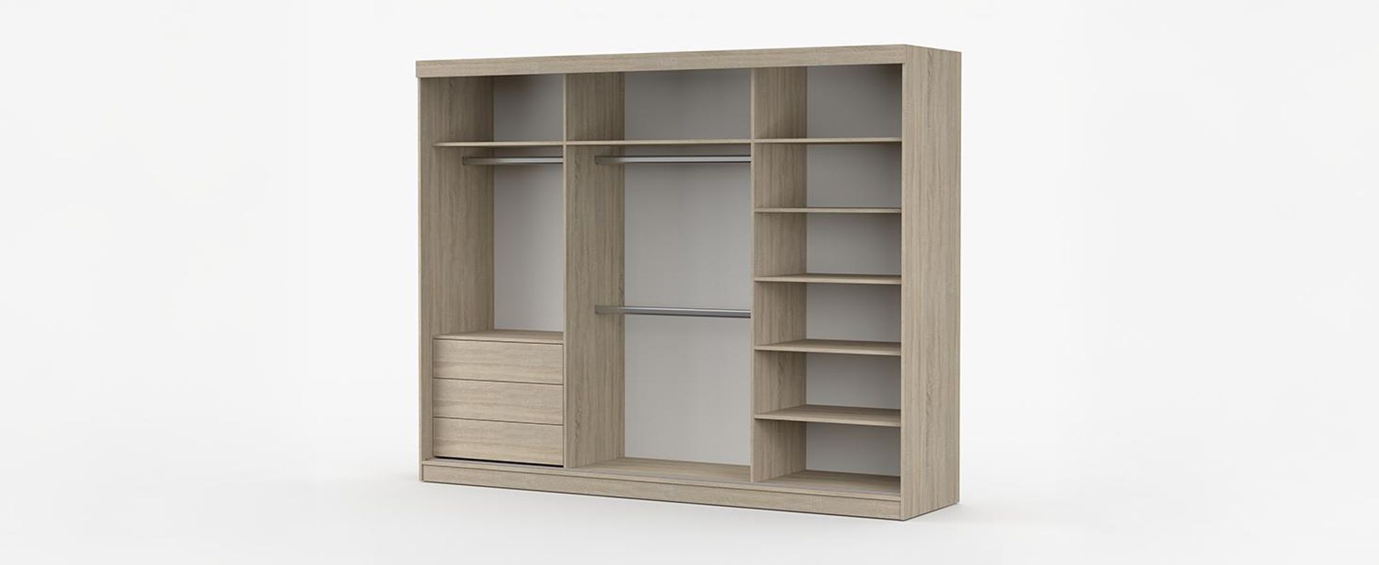 Schwebetürenschrank Kleiderschrank 250cm Sonoma/Sonoma mit Spiegel und Schubladen LION