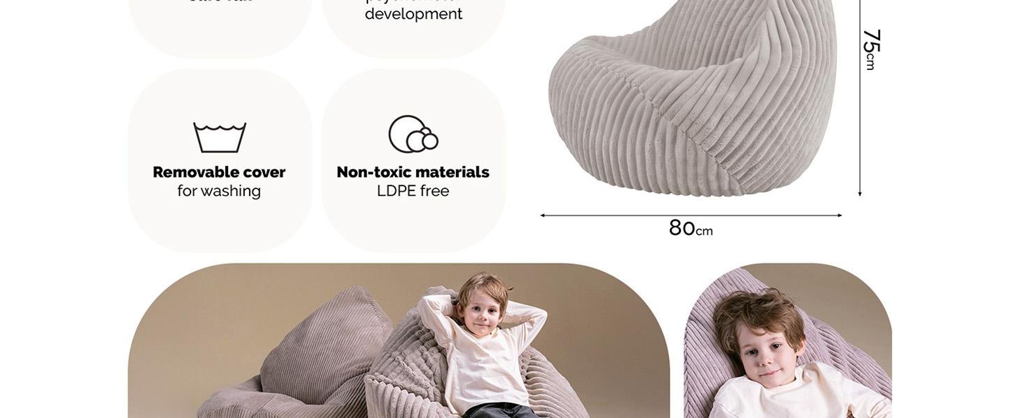 Pouf per bambini MISIOO Premium - Ergonomico - Dai 12 mesi in su - Comodi pouf per la cameretta dei bambini - Pouf con imbottitura leggera in polistirolo