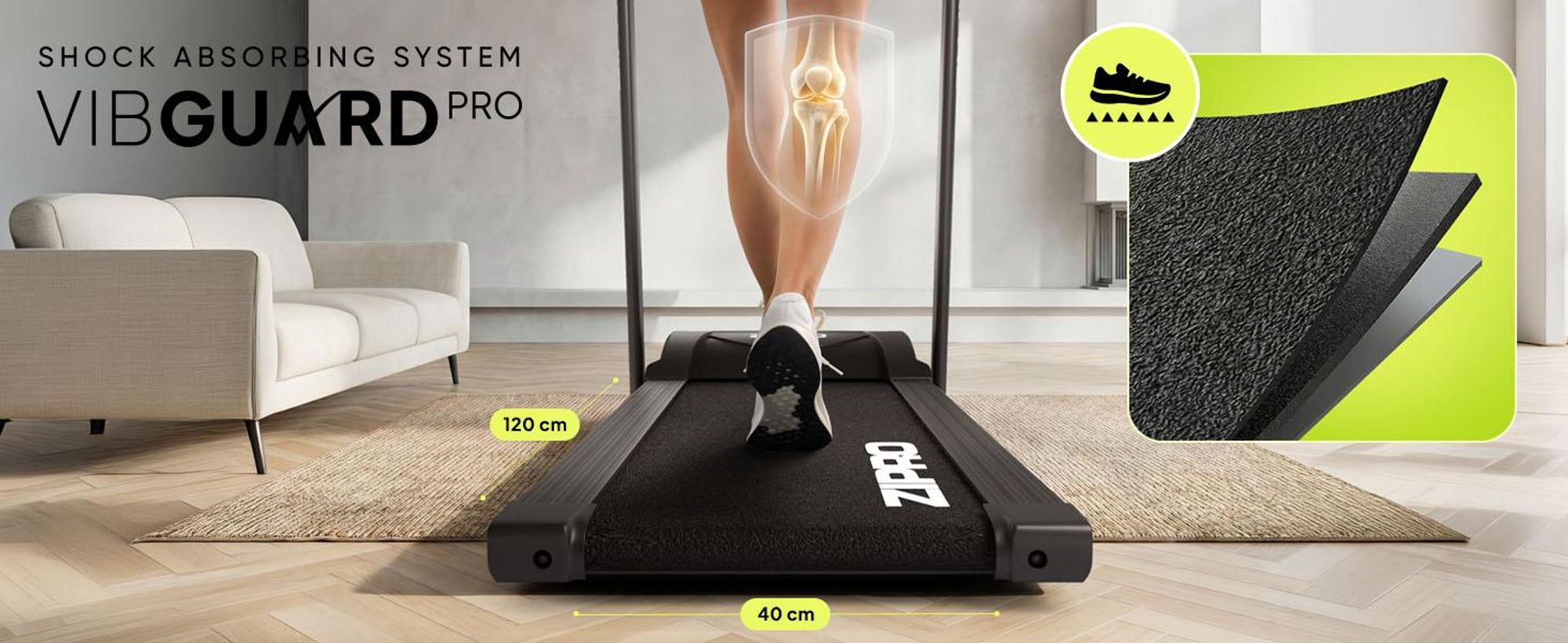Zipro Laufband Elektrisch Colt – Klappbares Fitnessgerät für Zuhause Bis 12 km/h & 3-Stufen Steigung Leiser Motor mit Dämpfungssystem & Pulsmessung