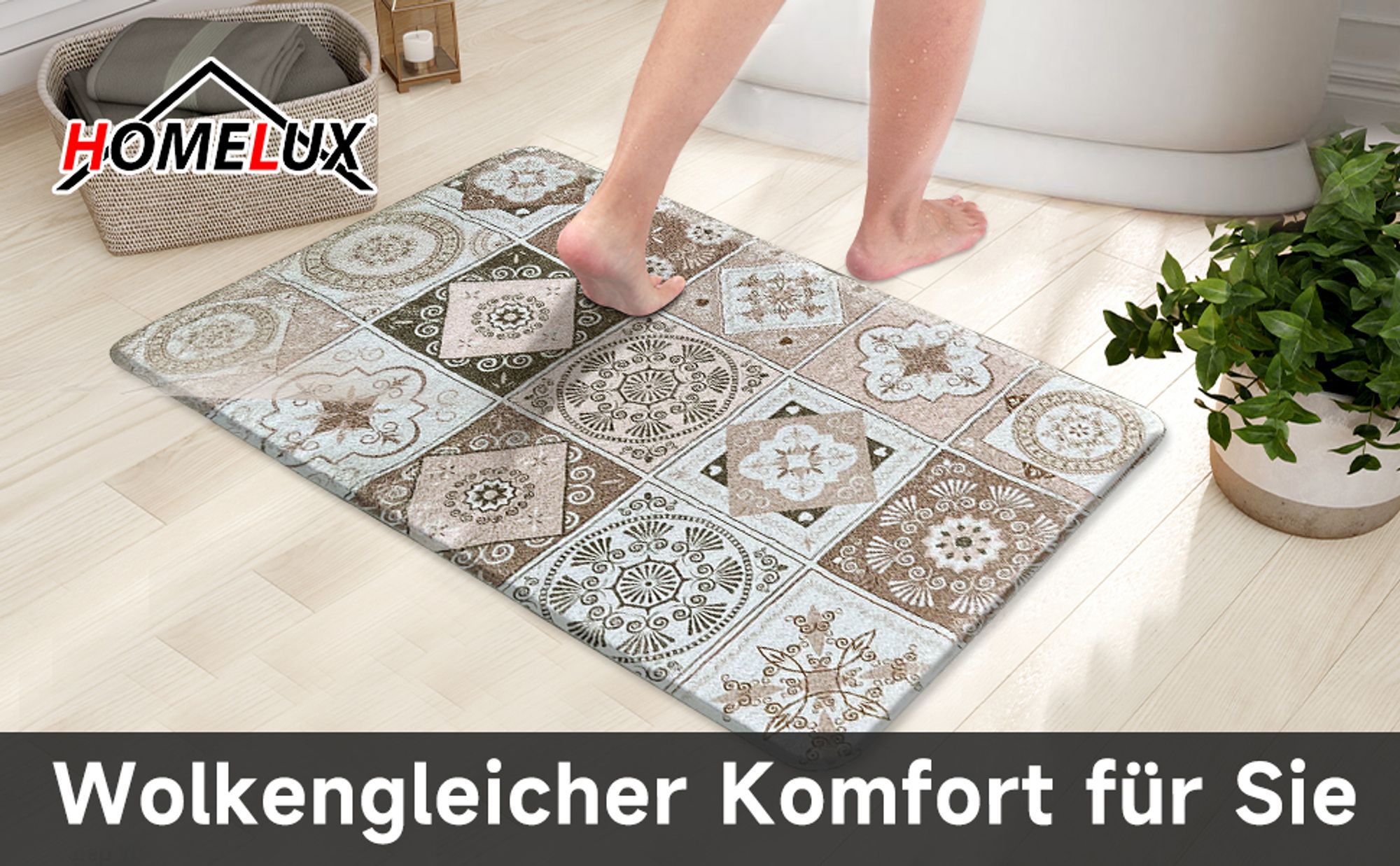 Badteppich Set 2 teilig Badematten Waschbar Badvorleger Teppich Läufer für Badezimmer Vintage Badvorleger Badezimmerteppich 50×160 cm+50×80 cm, Beige