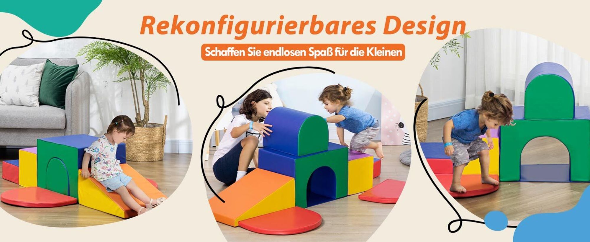HOMCOM Bausteinset 7er-Set Schaumstoff Bausteine für 1-3 Jahre alt Kinder