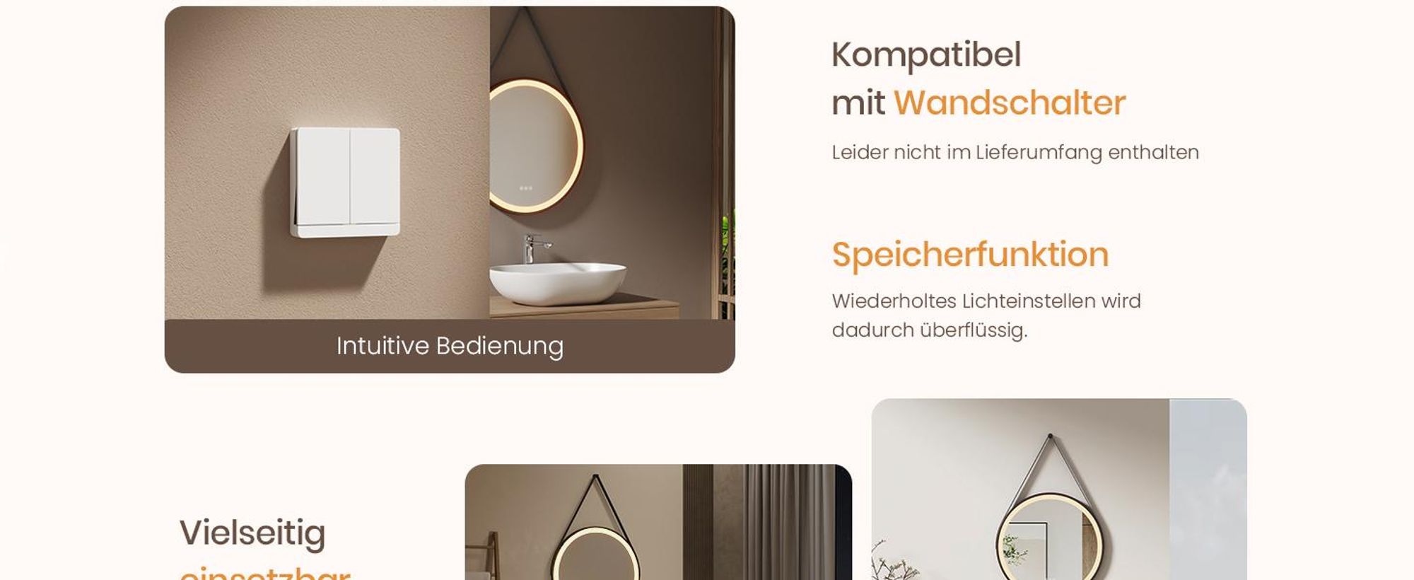 EMKE LED Badspiegel Rund 60 cm Durchmesser LED Spiegel Badezimmerspiegel mit Beleuchtung 3 Lichtfarbe 3000-6400K Kaltweiß Neutral Warmweiß Dimmbar Lichtspiegel mit Beschlagfrei und Touchschalter IP44 Energiesparend (Schwarz Design)