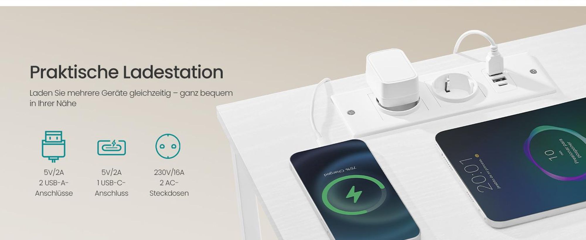 SONGMICS BELLAH Kollektion - Nachttisch mit Ladestation, Beistelltisch mit App-gesteuerter, einstellbarer LED-Beleuchtung, 1 offenes Fach