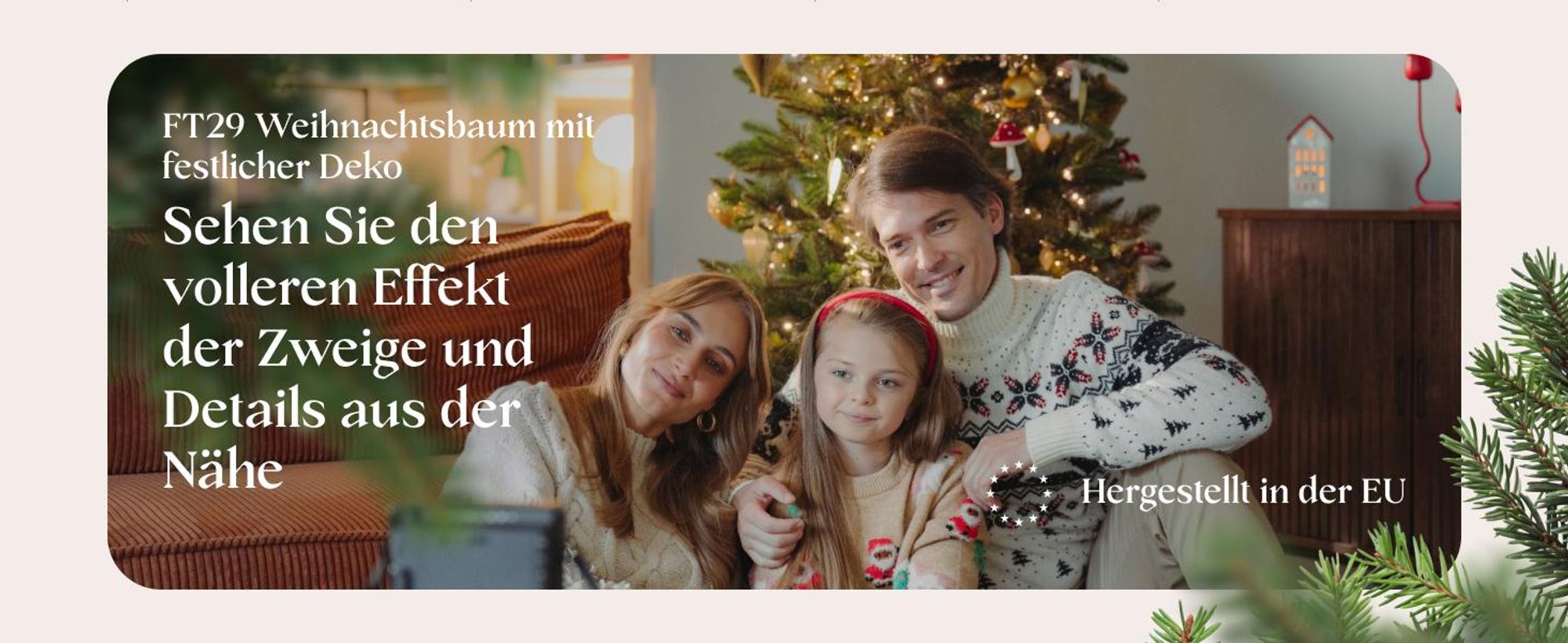 FAIRYTREES Weihnachtsbaum künstlich, Nordmanntanne Premium 150 cm, Naturgetreue Spritzguss Elemente,  EU, Künstlicher Weihnachtsbaum mit handgefertigtem Ständer aus Eschenholz